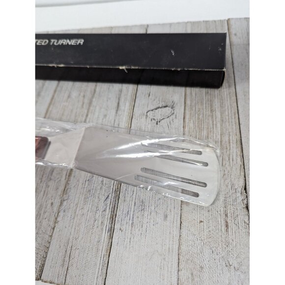 Stainless Steel Wood Handle Slotted Spatula 10 1/2" Vintage Pie Cake Advertising - Picture 6 of 6